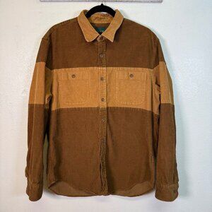 J. Crew Mens  Midweight Corduroy Workshirt in Colorblock Medium Brown tan